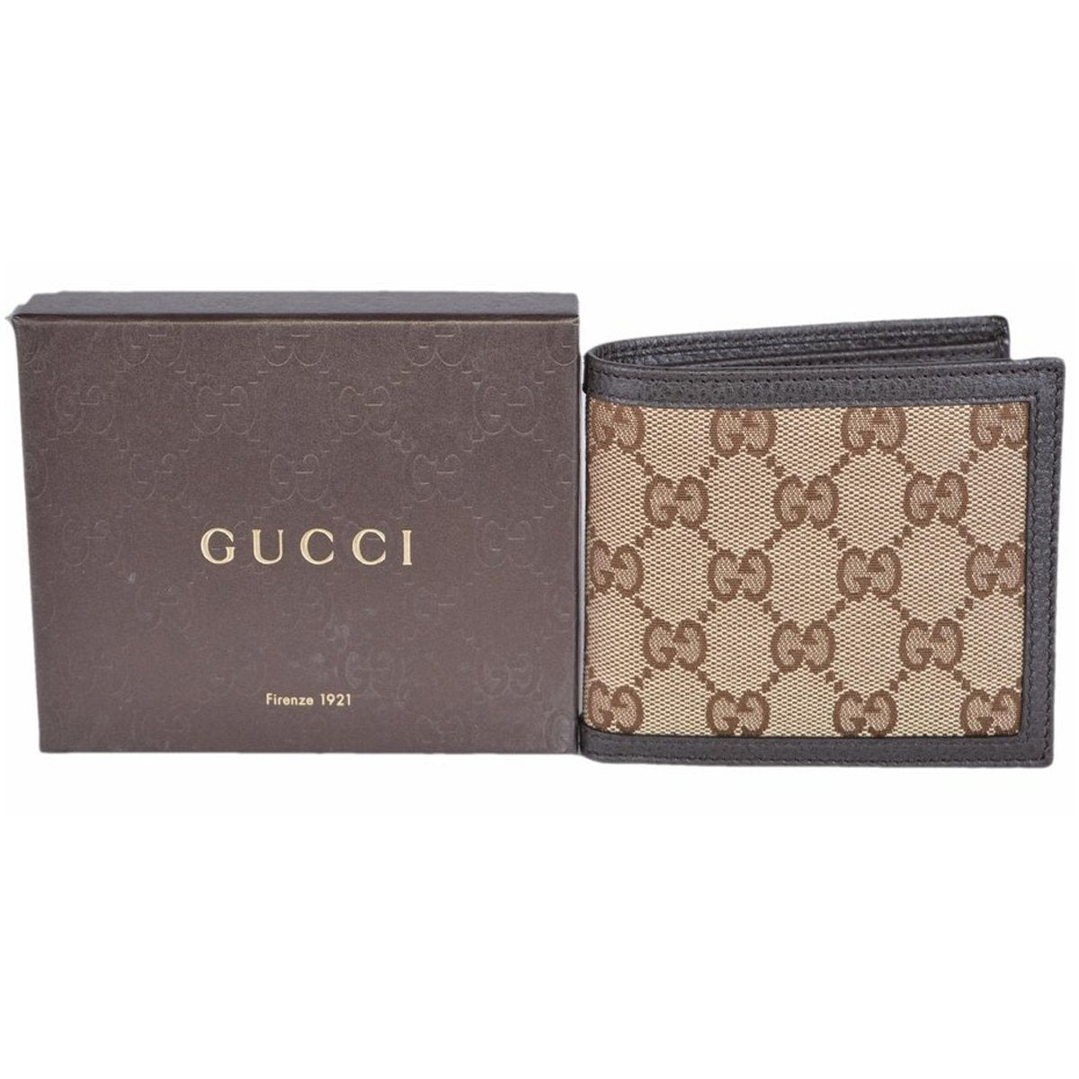 Luxury Gucci GG Canvas Brown/Beige Leather Bifold Wallet 260987