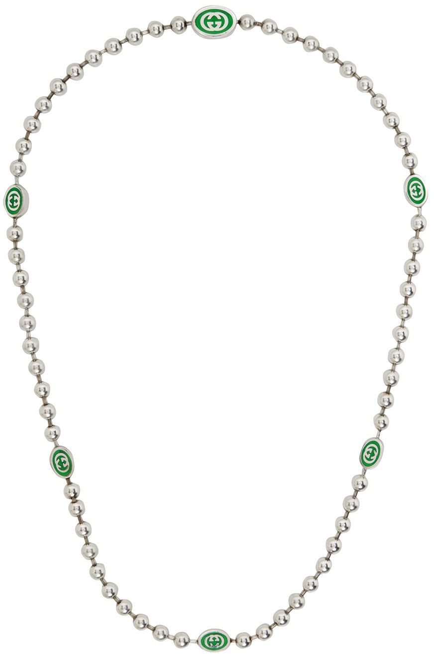 Luxury Gucci INTERLOCKING G BOULE CHAIN NECKLACE SILVER