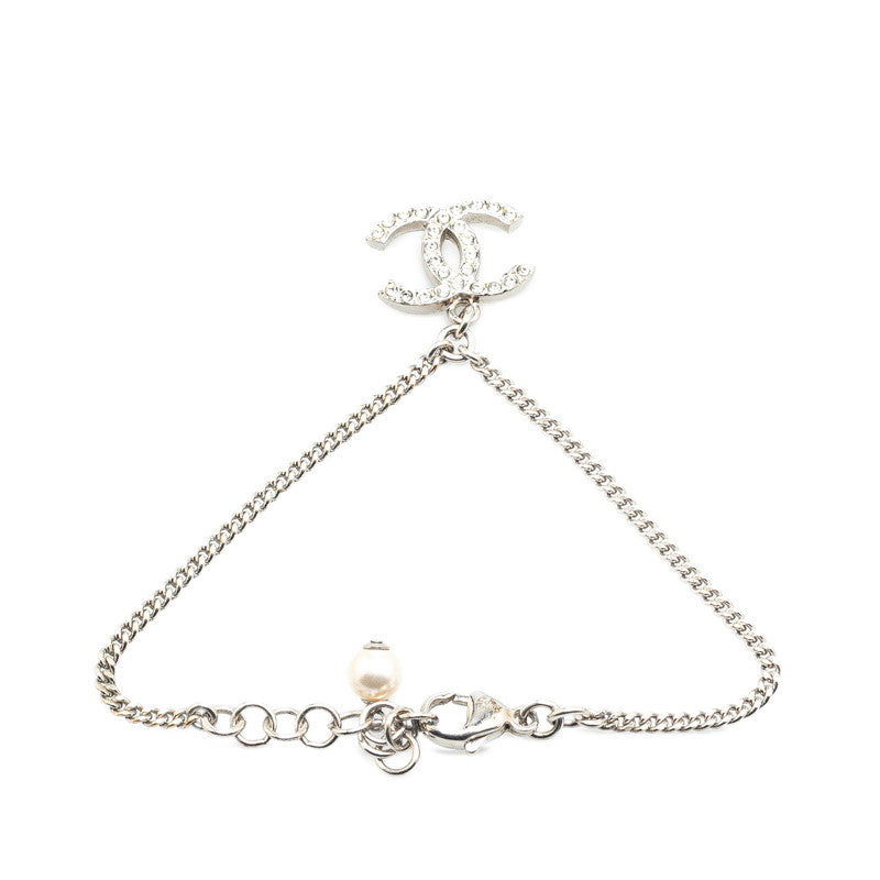 Chanel Coco Mark Bracelet Silver White Metal