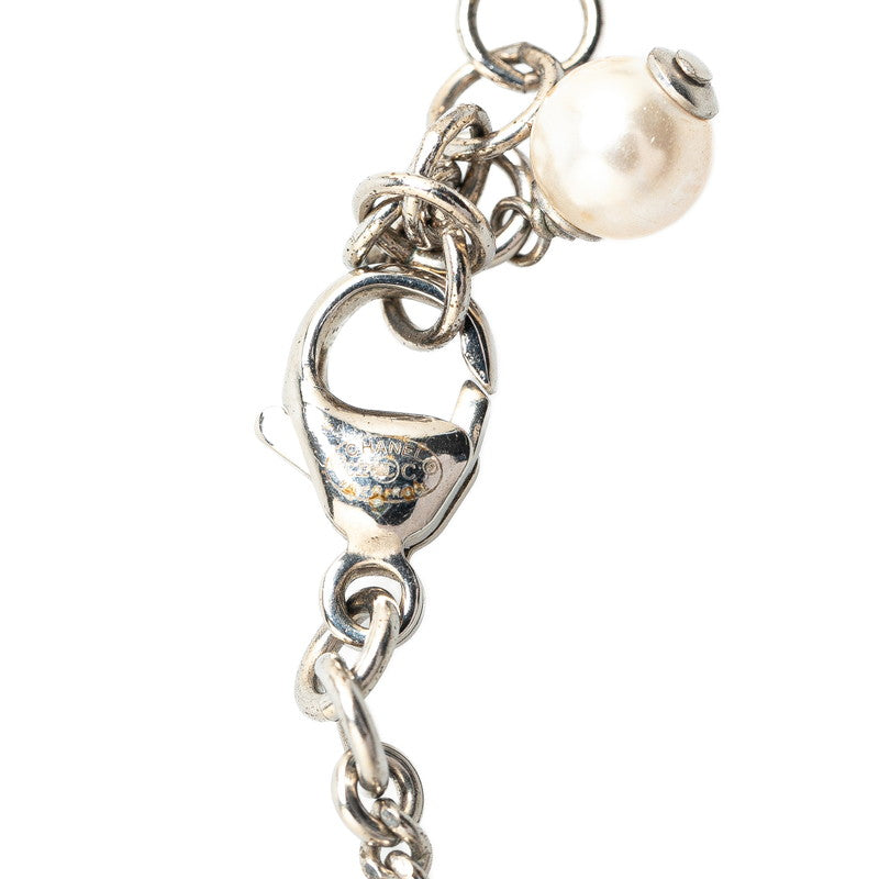 Chanel Coco Mark Bracelet Silver White Metal