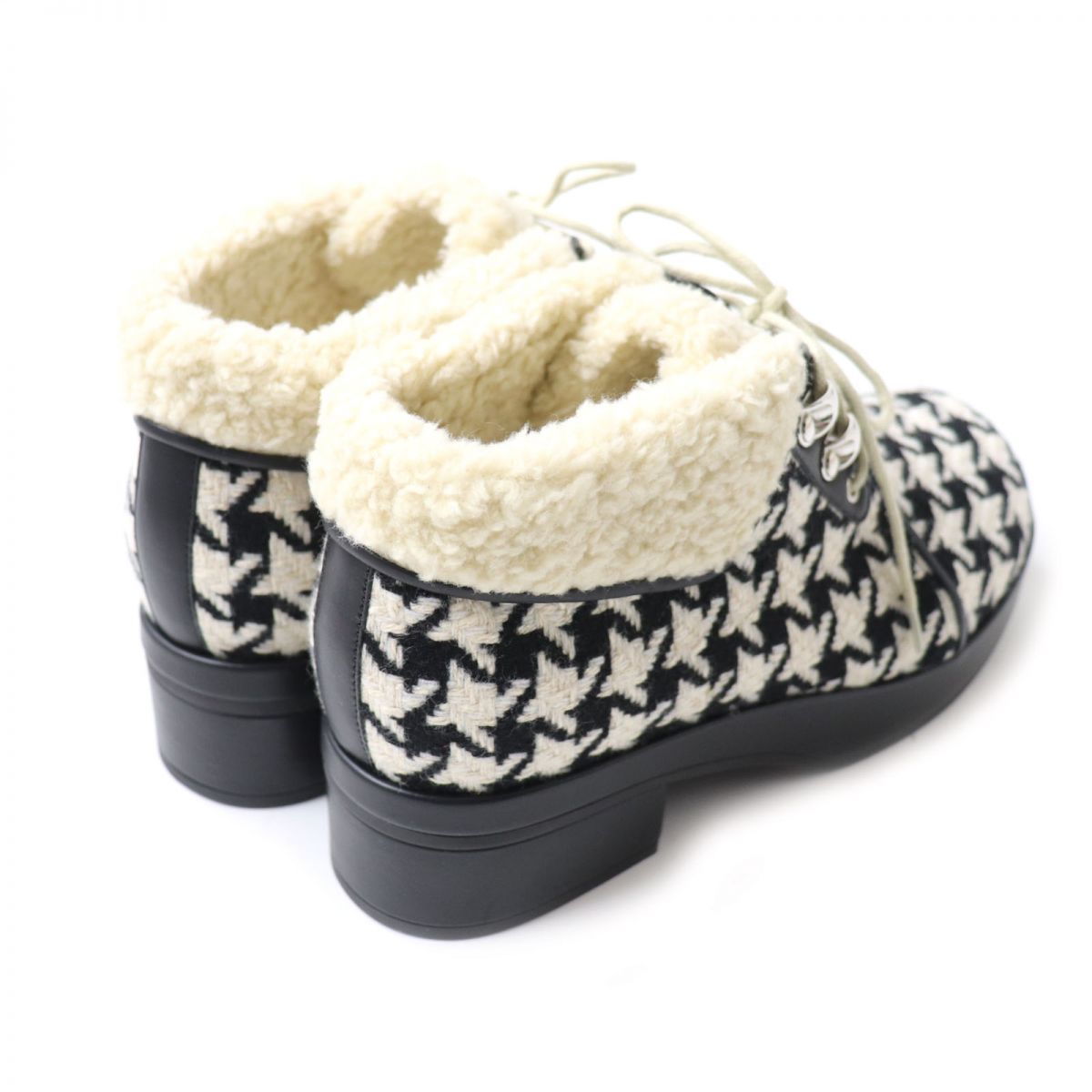 Luxury Gucci Trending 2025 Houndstooth Fleece Lace-Up Boots 37