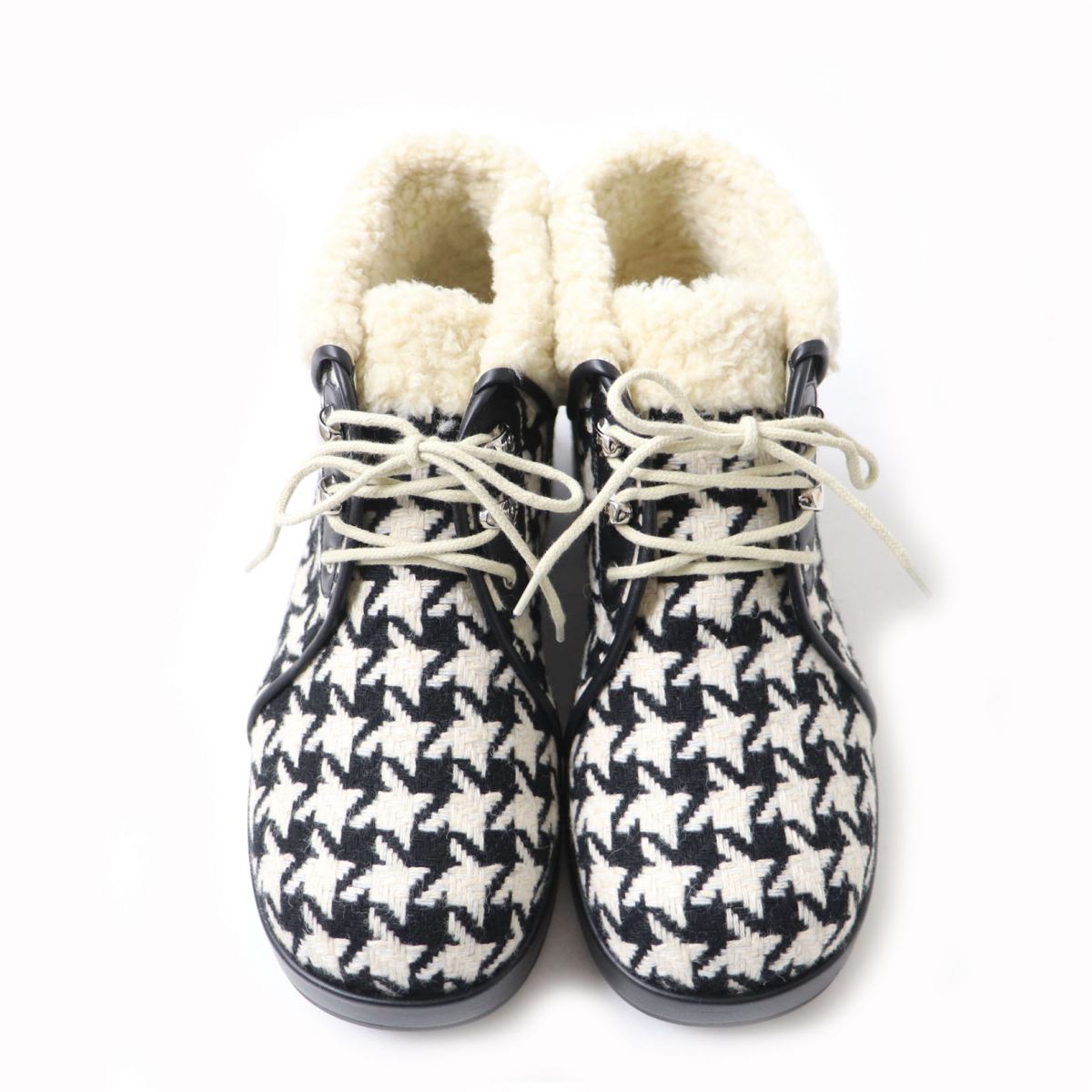 Luxury Gucci Trending 2025 Houndstooth Fleece Lace-Up Boots 37