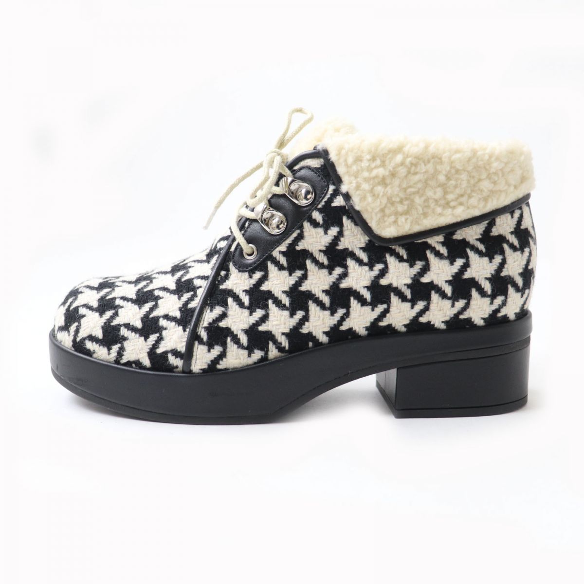 Luxury Gucci Trending 2025 Houndstooth Fleece Lace-Up Boots 37