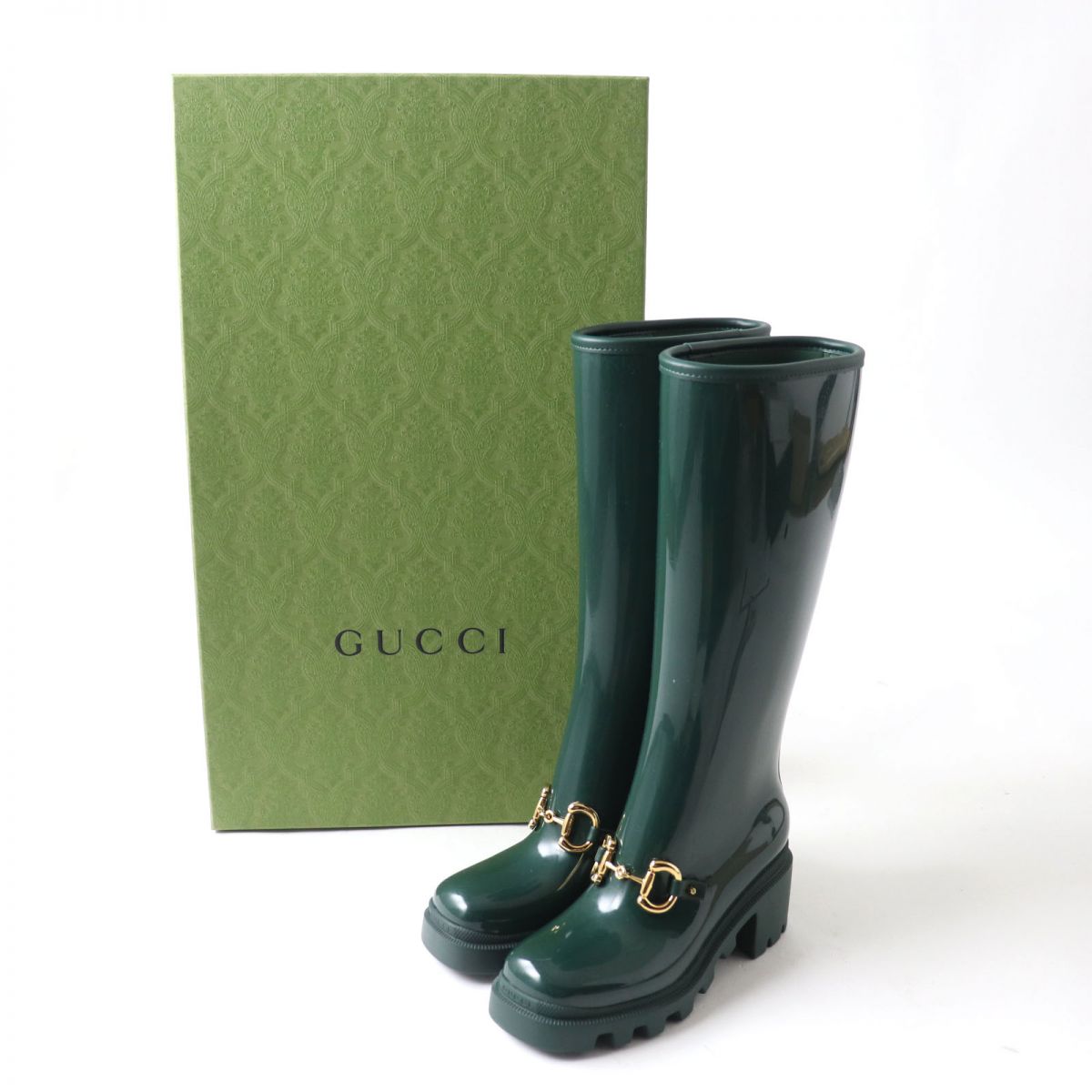 Luxury Gucci Trending 2025 Horsebit Rubber Long Boots Green