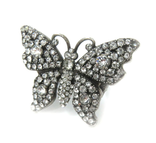 Luxury Gucci Trending 2025 Crystal Butterfly Rhinestone Ring Silver