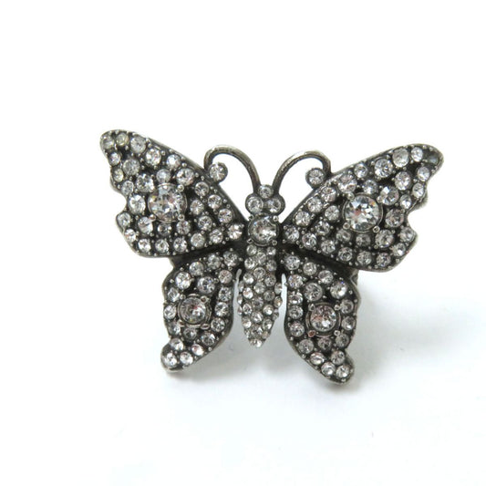 Luxury Gucci Trending 2025 Crystal Butterfly Rhinestone Ring Silver