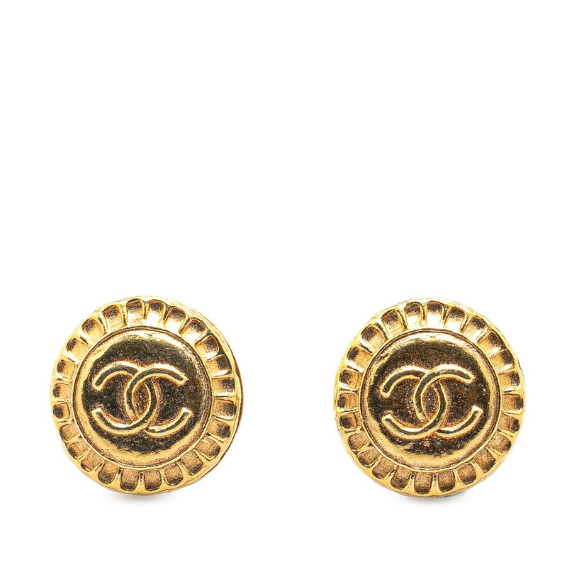 Chanel Coco Mark Round Clip Earrings Gold