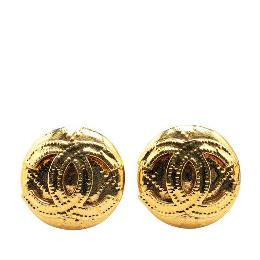 Chanel Vintage Coco Mark Round Earrings Gold