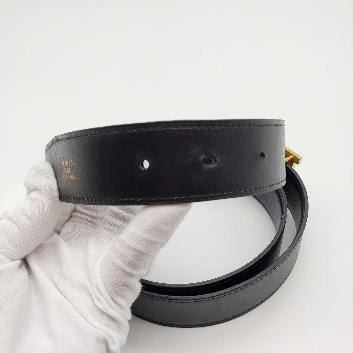 Luxury Hermes Leather Belt Black Gold Reversible