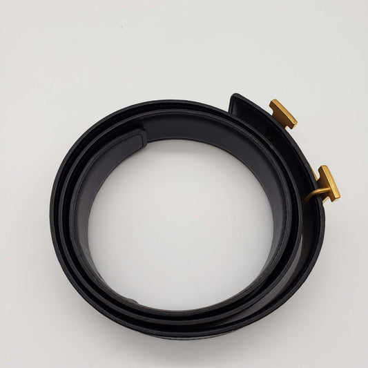 Luxury Hermes Leather Belt Black Gold Reversible