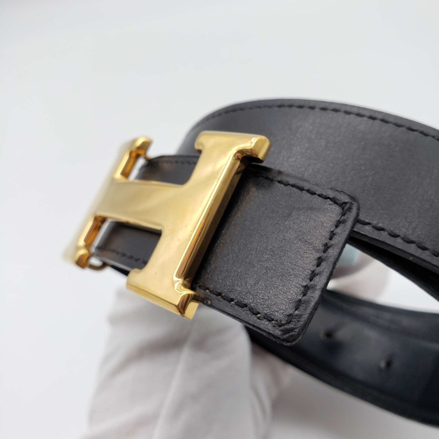 Luxury Hermes Leather Belt Black Gold Reversible