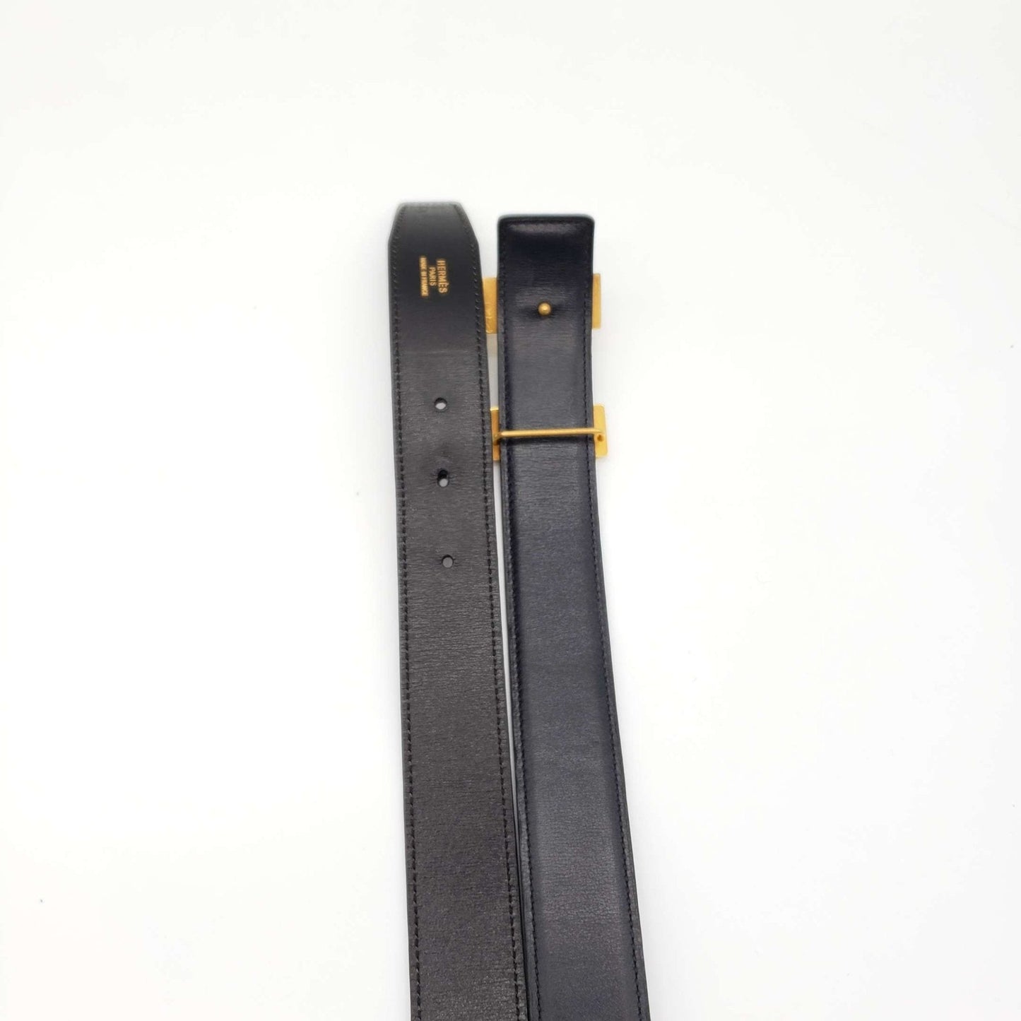 Luxury Hermes Leather Belt Black Gold Reversible