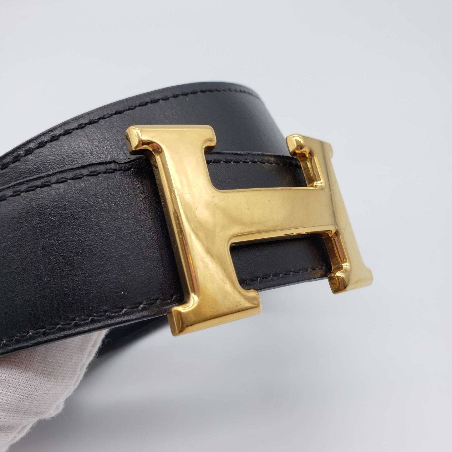 Luxury Hermes Leather Belt Black Gold Reversible