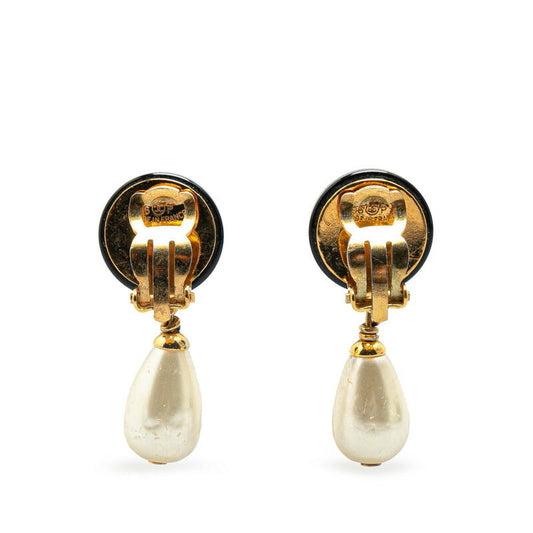 Chanel Vintage Coco Mark Earrings Gold White Black
