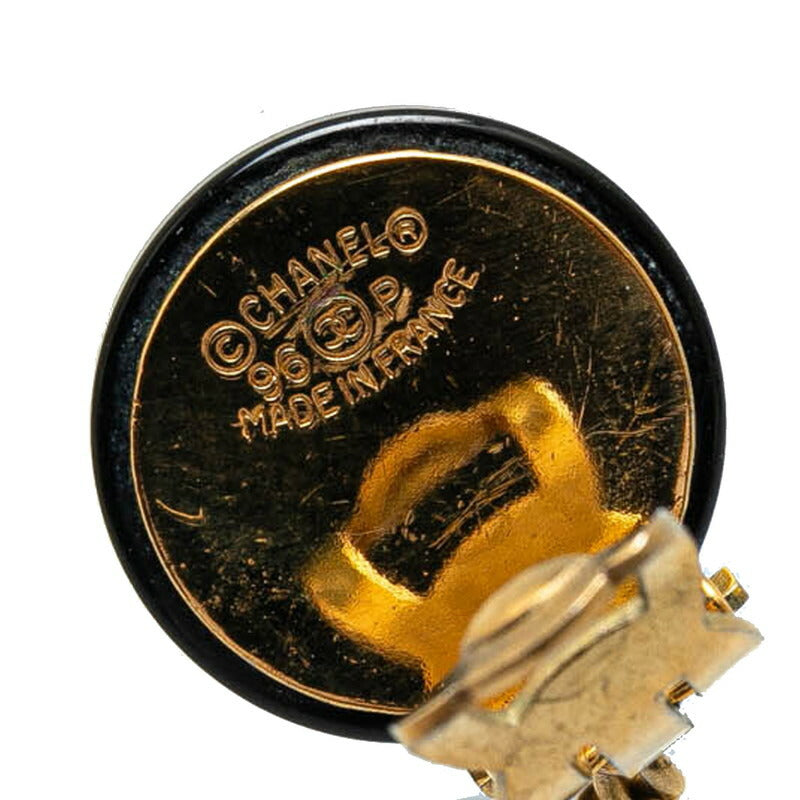 Chanel Vintage Coco Mark Earrings Gold White Black