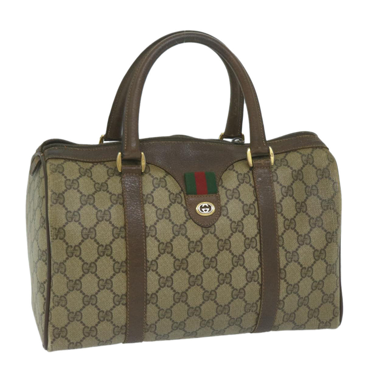 GUCCI GG Canvas Web Sherry Line Boston Bag PVC Beige Green Red  hk1053