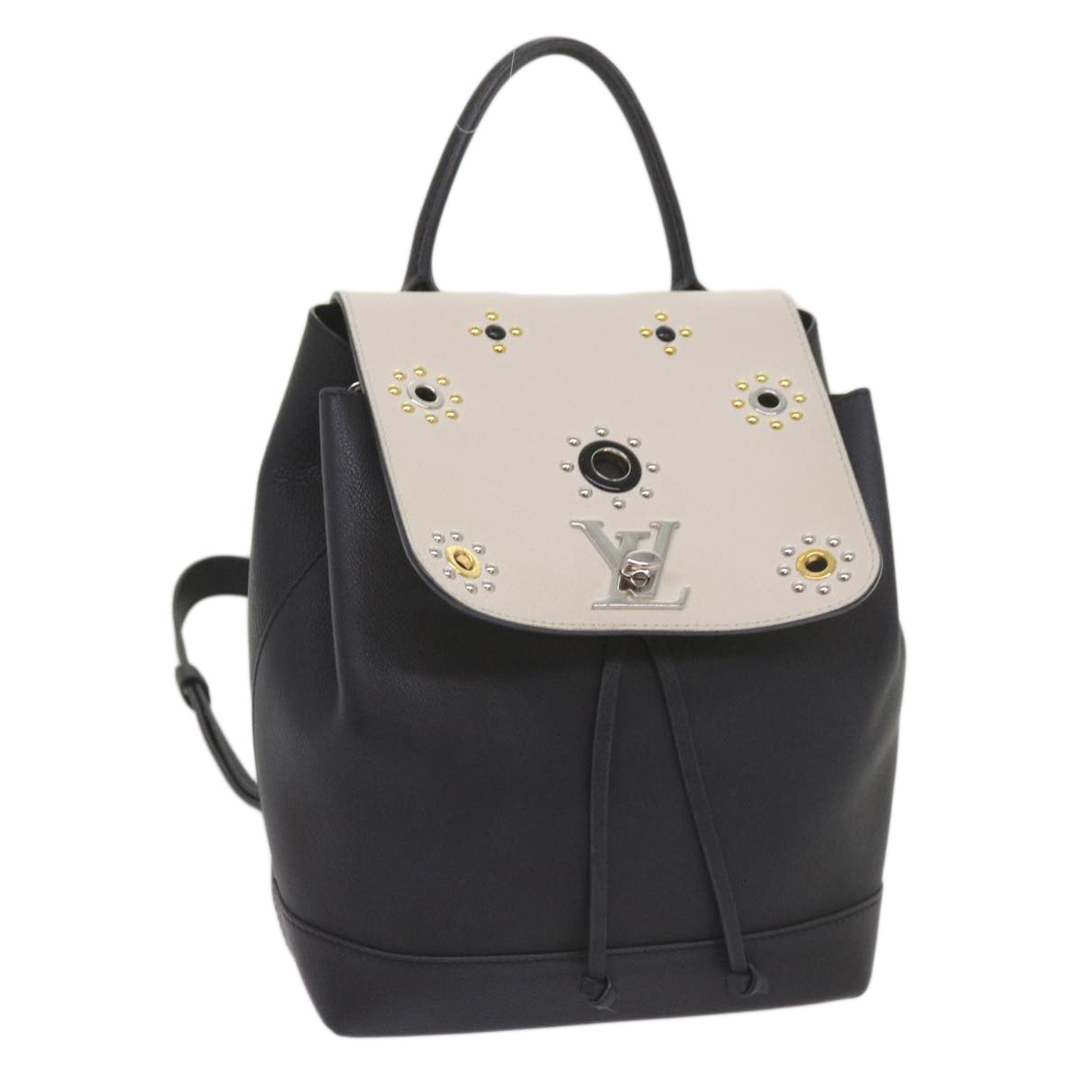 LOUIS VUITTON Lock Me Backpack Calf leather Black White M54108 LV hk1059