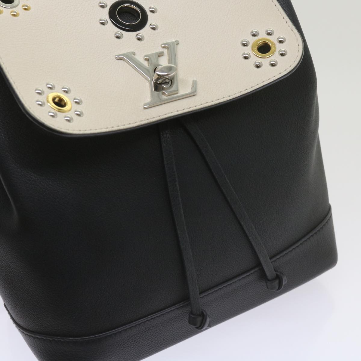 LOUIS VUITTON Lock Me Backpack Calf leather Black White M54108 LV hk1059