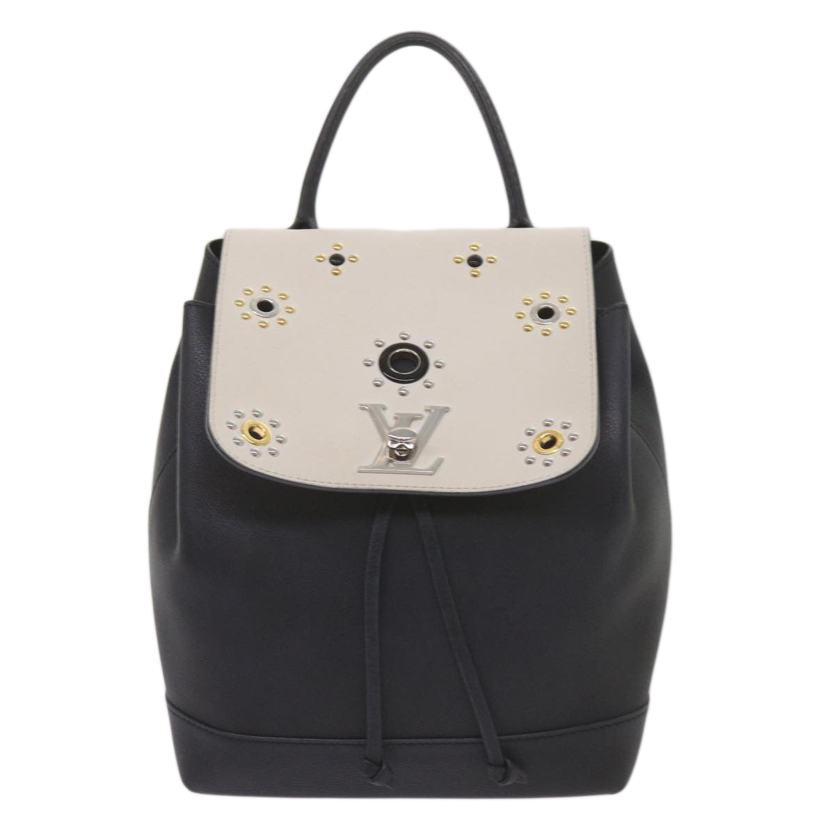 LOUIS VUITTON Lock Me Backpack Calf leather Black White M54108 LV hk1059