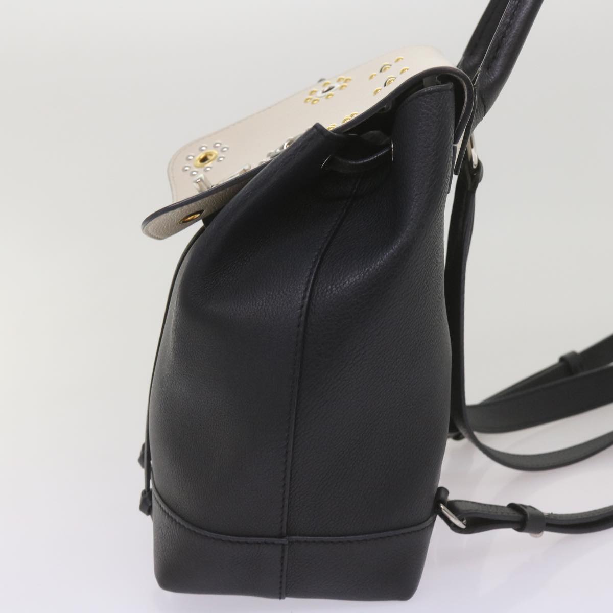 LOUIS VUITTON Lock Me Backpack Calf leather Black White M54108 LV hk1059