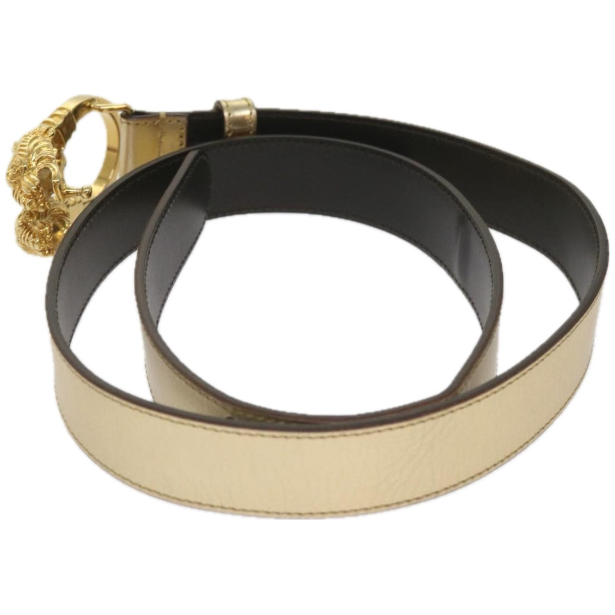 GUCCI Belt Leather 32.3"" Gold Tone 70 28 037 1766 1424  hk1107