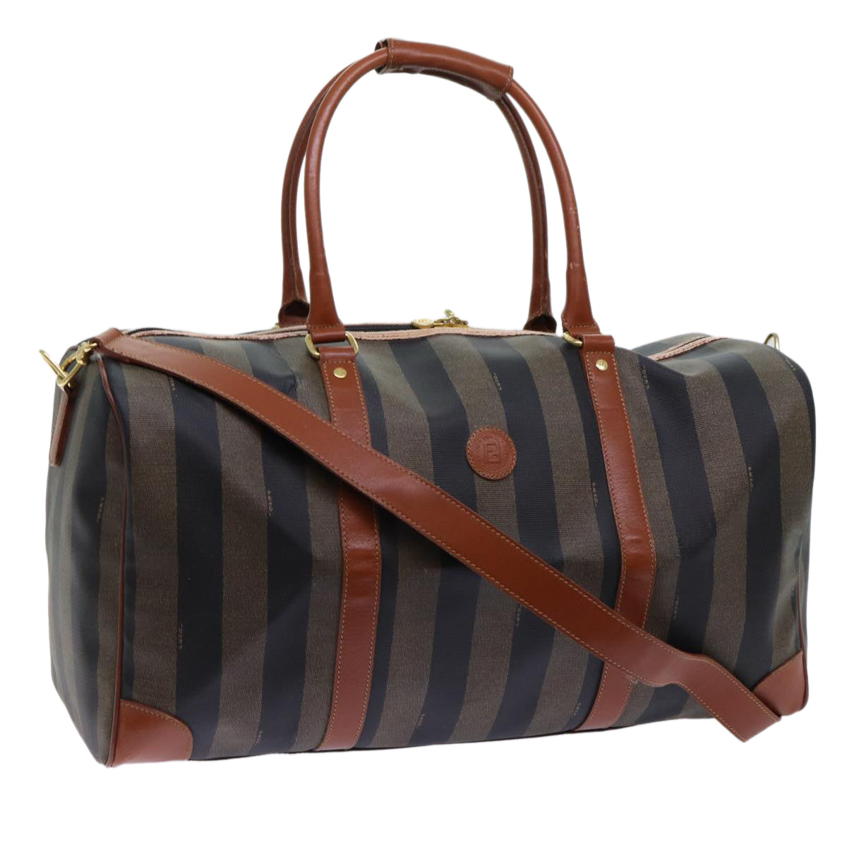 Luxury FendiPecan Canvas Boston Bag Coated Canvas 2way Brown Khakihk1140