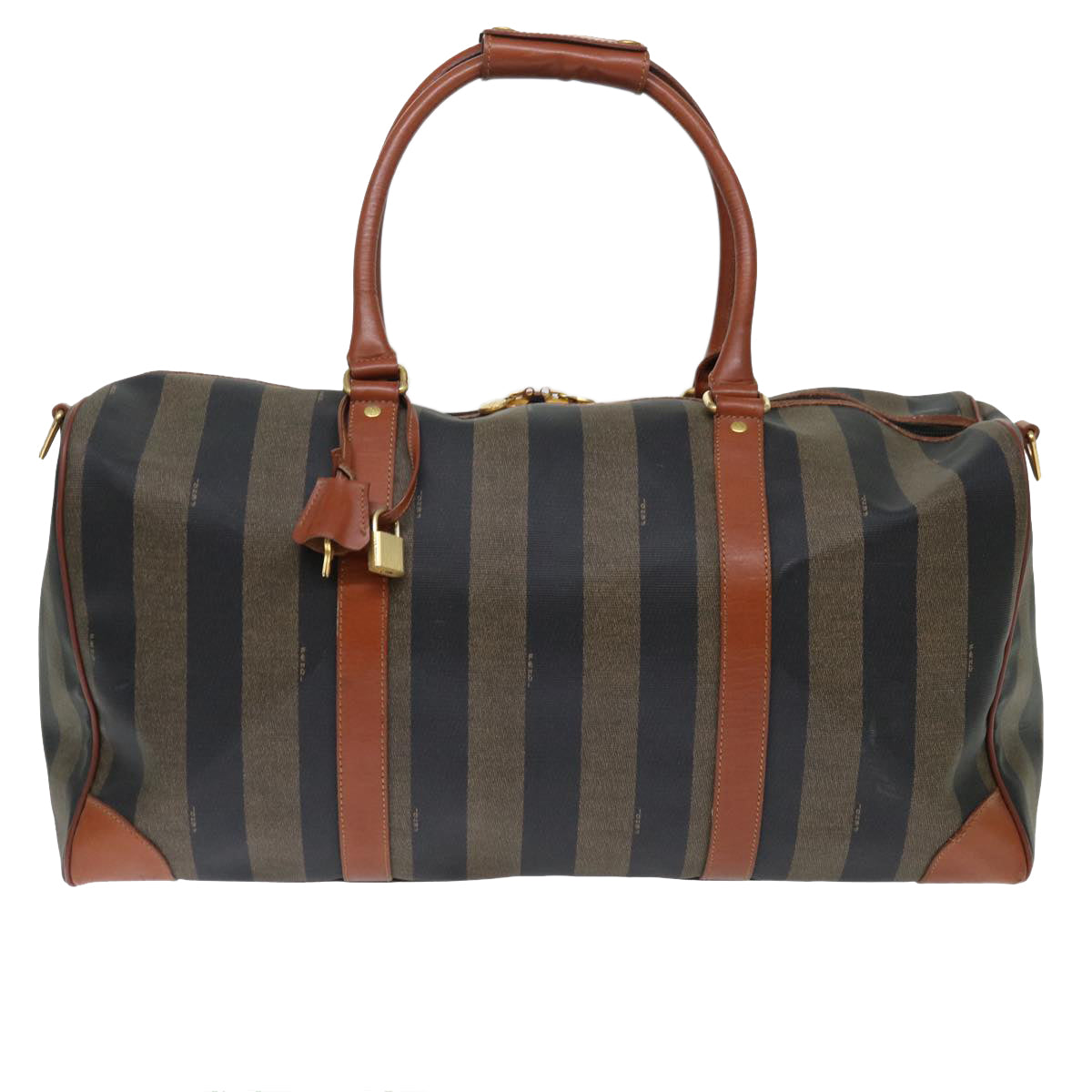 Luxury Fendi Pecan Canvas Boston Bag Coated Canvas 2way Brown Khakihk1204
