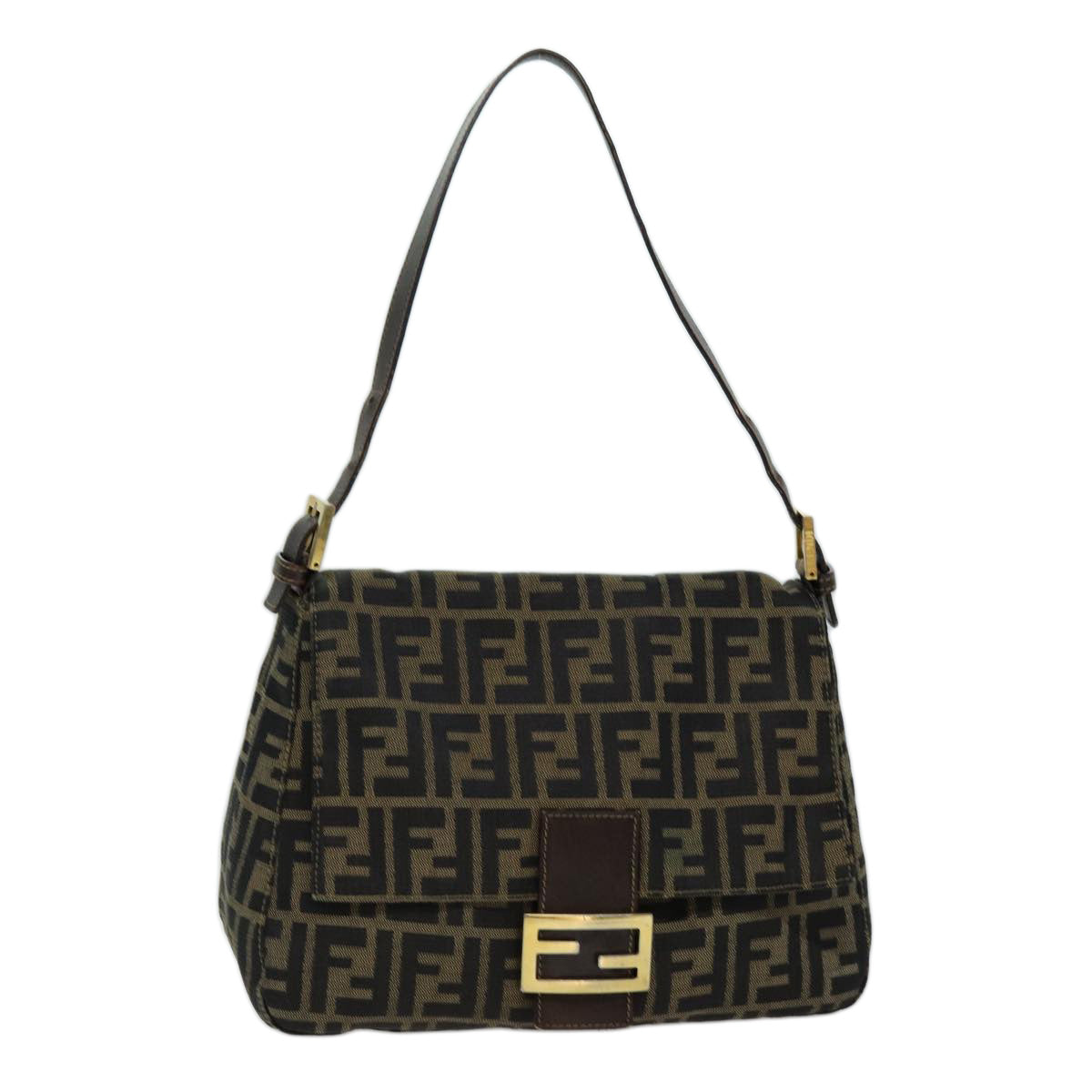 Luxury Fendi Zucca Canvas Mamma Baguette Shoulder Bag Black Brownhk1297