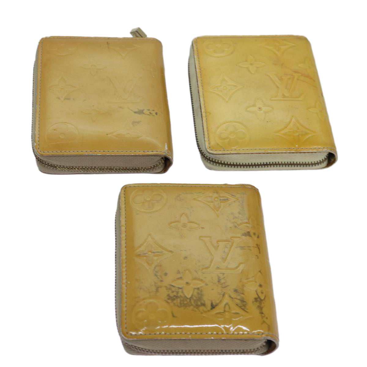 LOUIS VUITTON Monogram Vernis Wallet 3Set Beige Lime Yellow LV hk1324