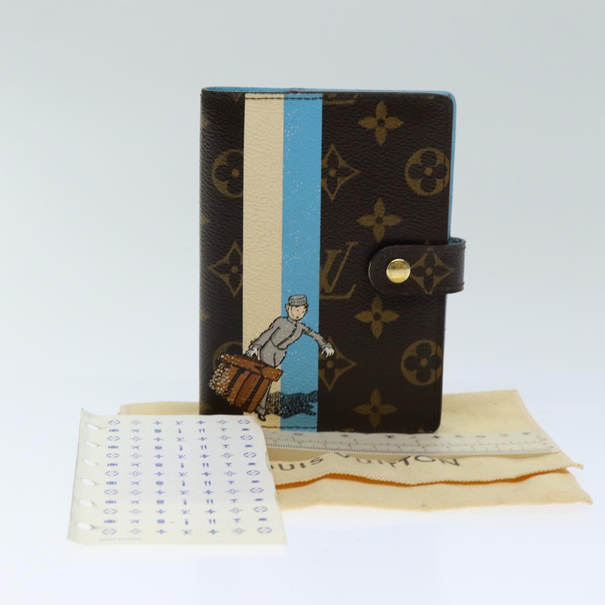 LOUIS VUITTON Monogram Groom Agenda PM Day Planner Cover Blue R20020 hk1342