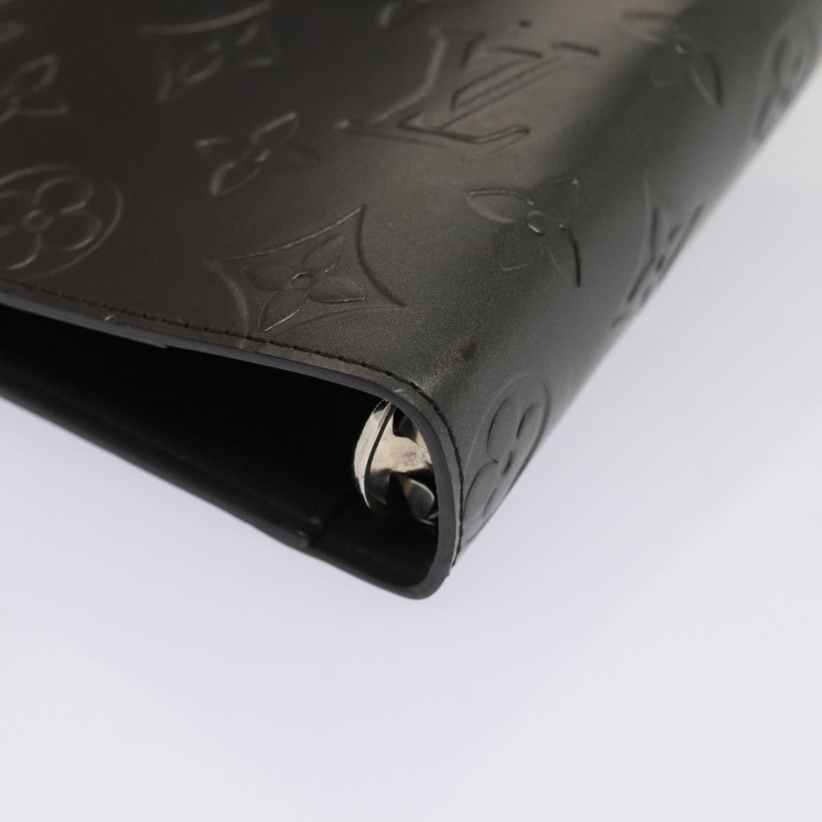 LOUIS VUITTON Monogram Mat Agenda MM Day Planner Cover Black R20925 hk1356