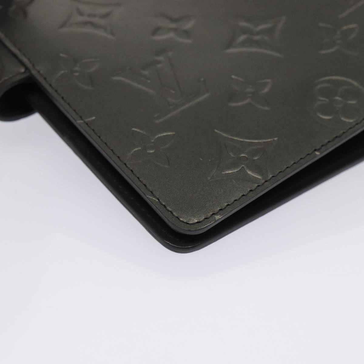 LOUIS VUITTON Monogram Mat Agenda MM Day Planner Cover Black R20925 hk1356