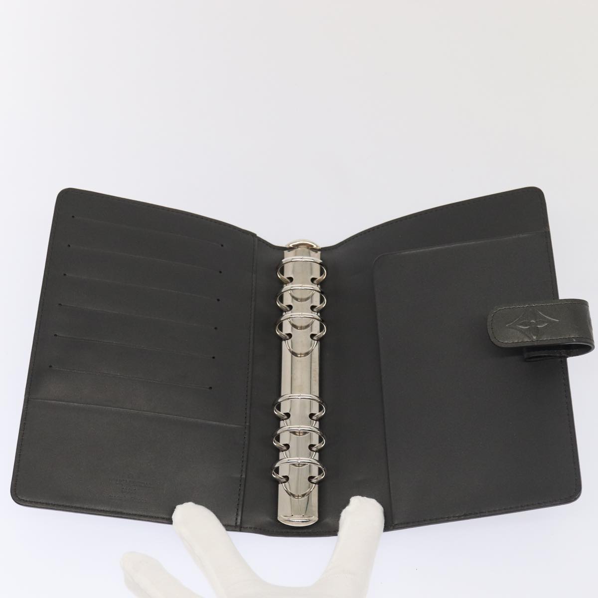 LOUIS VUITTON Monogram Mat Agenda MM Day Planner Cover Black R20925 hk1356