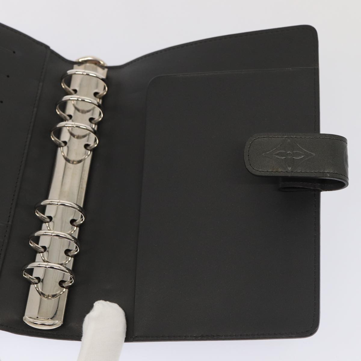 LOUIS VUITTON Monogram Mat Agenda MM Day Planner Cover Black R20925 hk1356