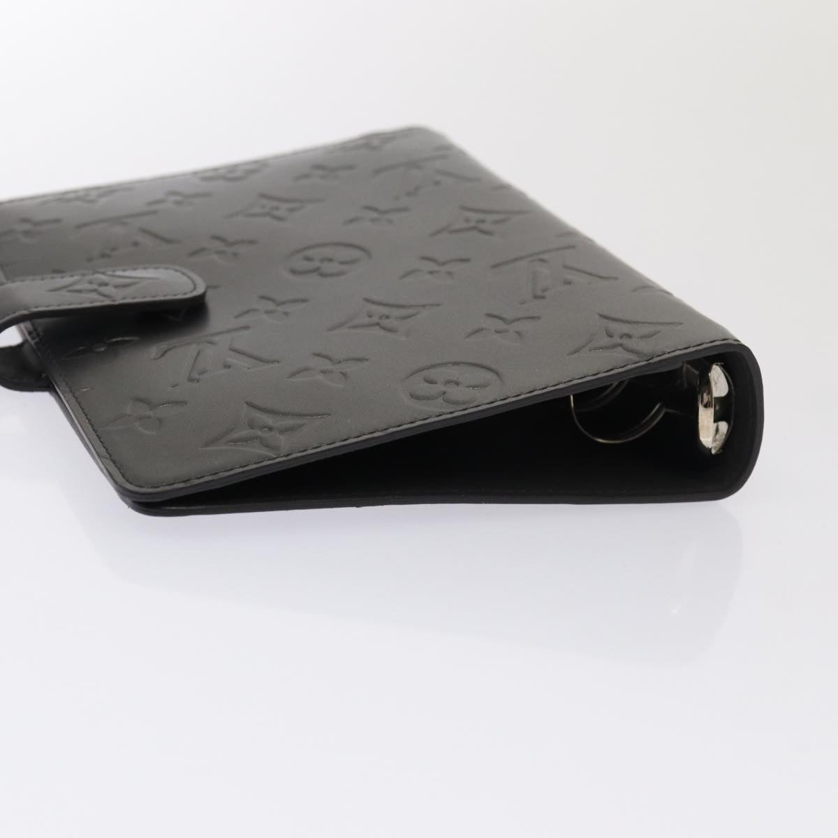LOUIS VUITTON Monogram Mat Agenda MM Day Planner Cover Black R20925 hk1356