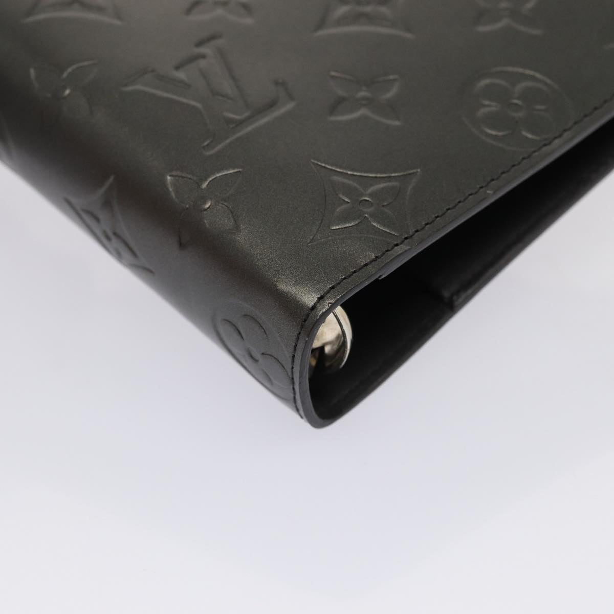 LOUIS VUITTON Monogram Mat Agenda MM Day Planner Cover Black R20925 hk1356