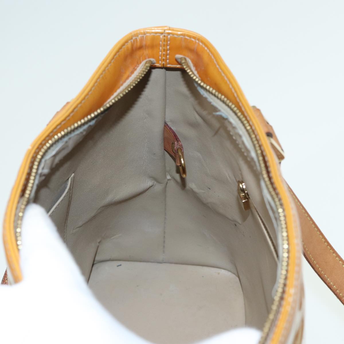 LOUIS VUITTON Monogram Vernis Houston Hand Bag Beige M91004 LV hk1369