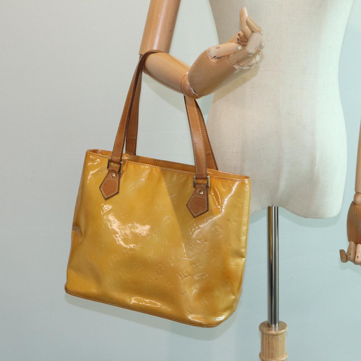 LOUIS VUITTON Monogram Vernis Houston Hand Bag Beige M91004 LV hk1369