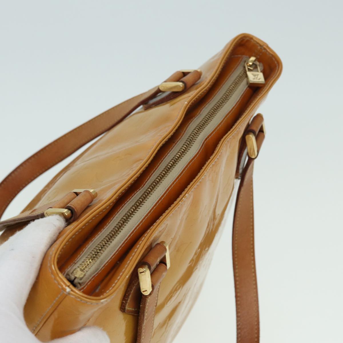 LOUIS VUITTON Monogram Vernis Houston Hand Bag Beige M91004 LV hk1369