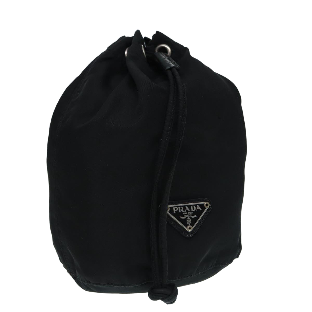 Luxury Prada Drawstring Pouch Nylon Black Silver  hk1552