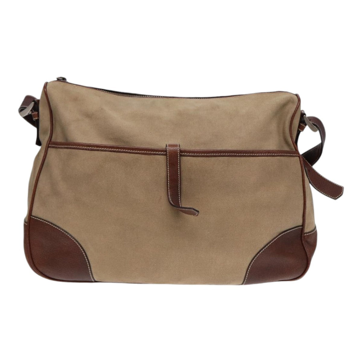 Luxury Prada Shoulder Bag Canvas Leather Beige Brown Silver  hk1565