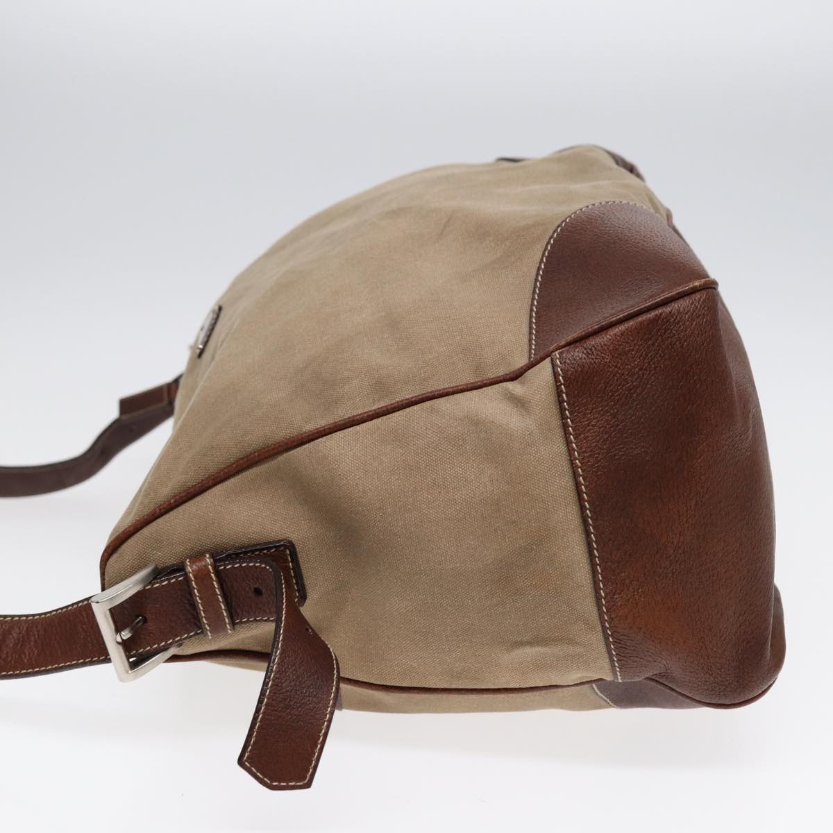 Luxury Prada Shoulder Bag Canvas Leather Beige Brown Silver  hk1565