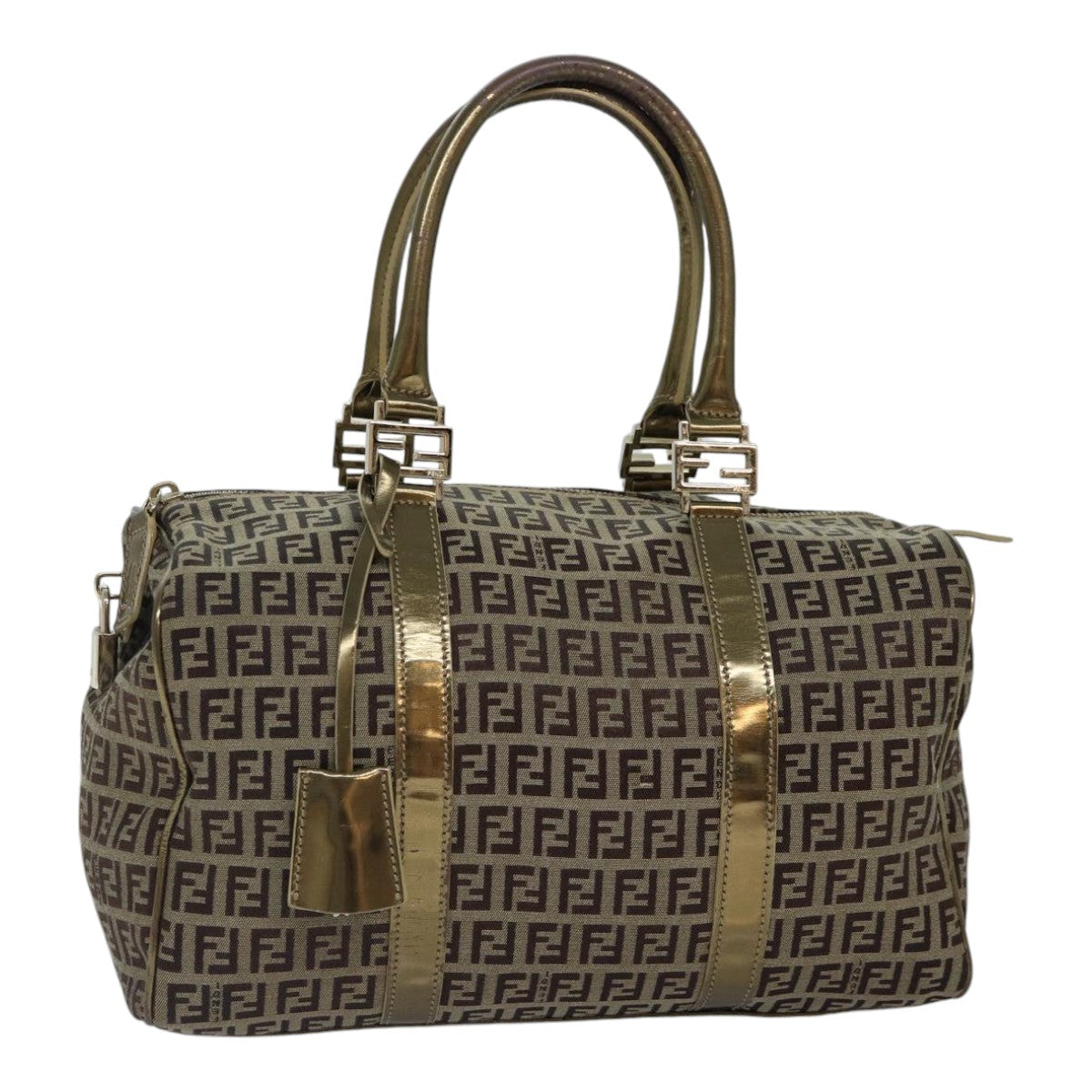 Luxury Fendi Zucchino Canvas Boston Bag Beige Goldhk1608