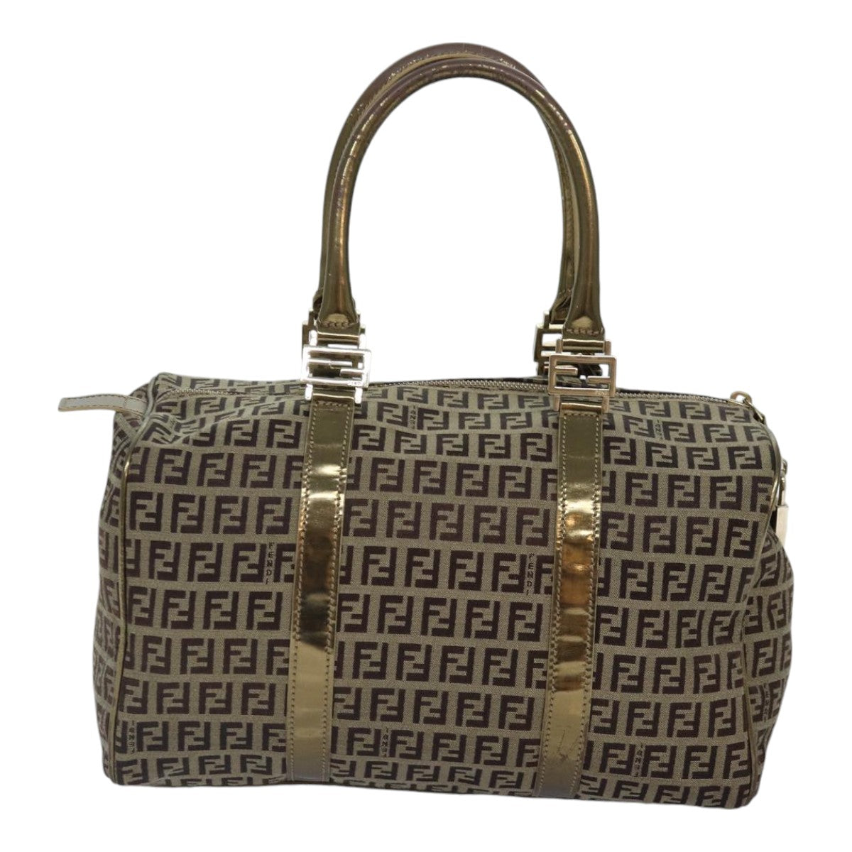 Luxury Fendi Zucchino Canvas Boston Bag Beige Goldhk1608