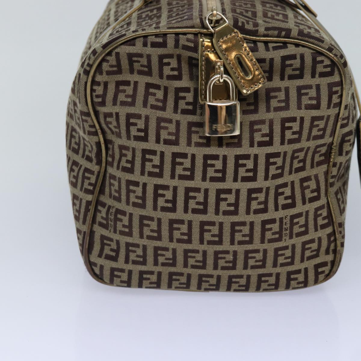 Luxury Fendi Zucchino Canvas Boston Bag Beige Goldhk1608