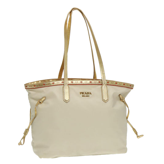 Luxury Prada Tote Bag Nylon Beige Gold Tone  hk1671