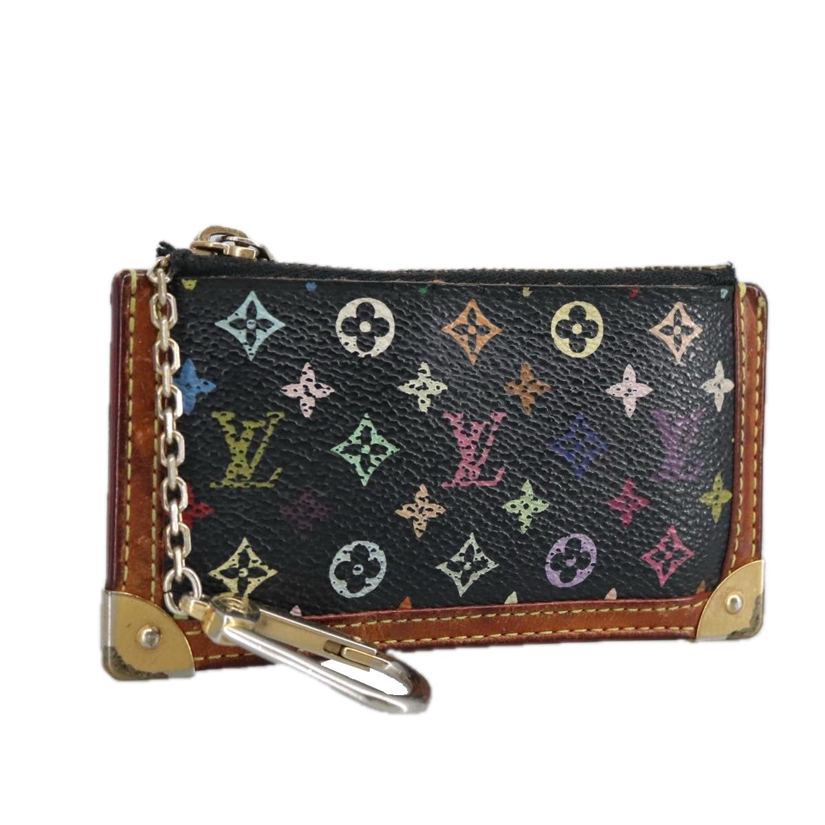 LOUIS VUITTON Monogram Multicolor Pochette Cles Purse Black M92654 hk1854