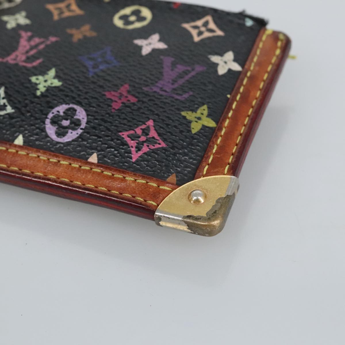 LOUIS VUITTON Monogram Multicolor Pochette Cles Purse Black M92654 hk1854