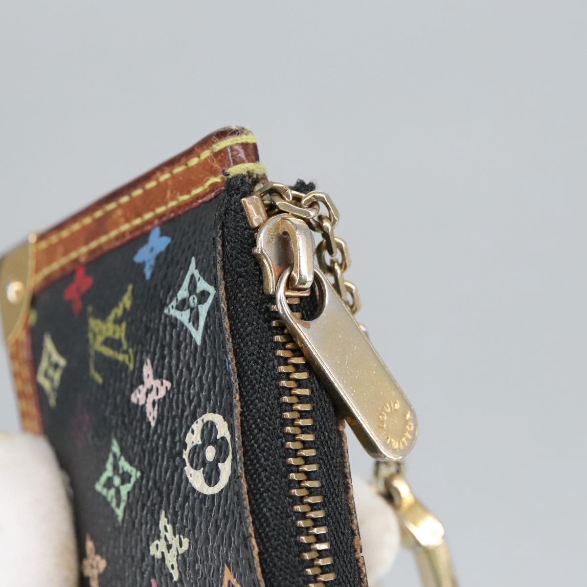 LOUIS VUITTON Monogram Multicolor Pochette Cles Purse Black M92654 hk1854