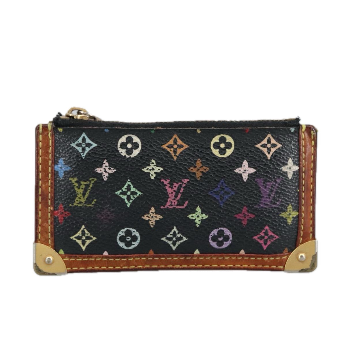 LOUIS VUITTON Monogram Multicolor Pochette Cles Purse Black M92654 hk1854